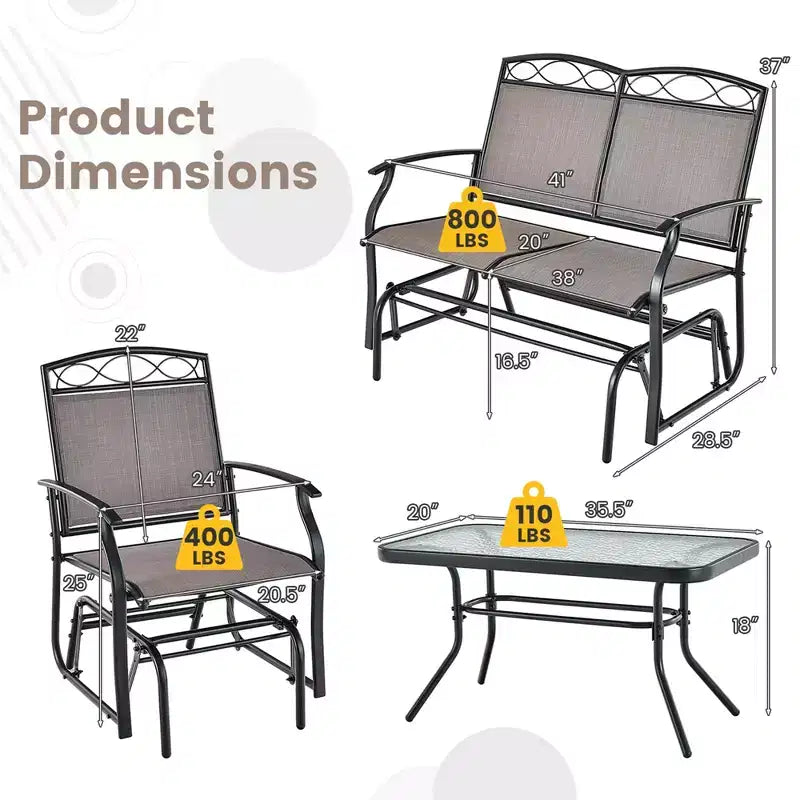 Costway Ensemble de Conversation 4 pièces pour Patio avec Balancelle Fauteuil à Bascule et Table Robuste d'Extérieur