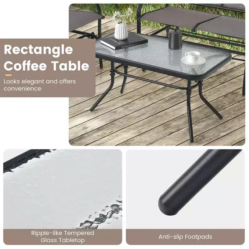 Costway Ensemble de Conversation 4 pièces pour Patio avec Balancelle Fauteuil à Bascule et Table Robuste d'Extérieur