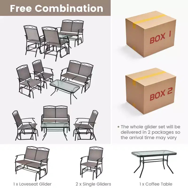 Costway Ensemble de Conversation 4 pièces pour Patio avec Balancelle Fauteuil à Bascule et Table Robuste d'Extérieur