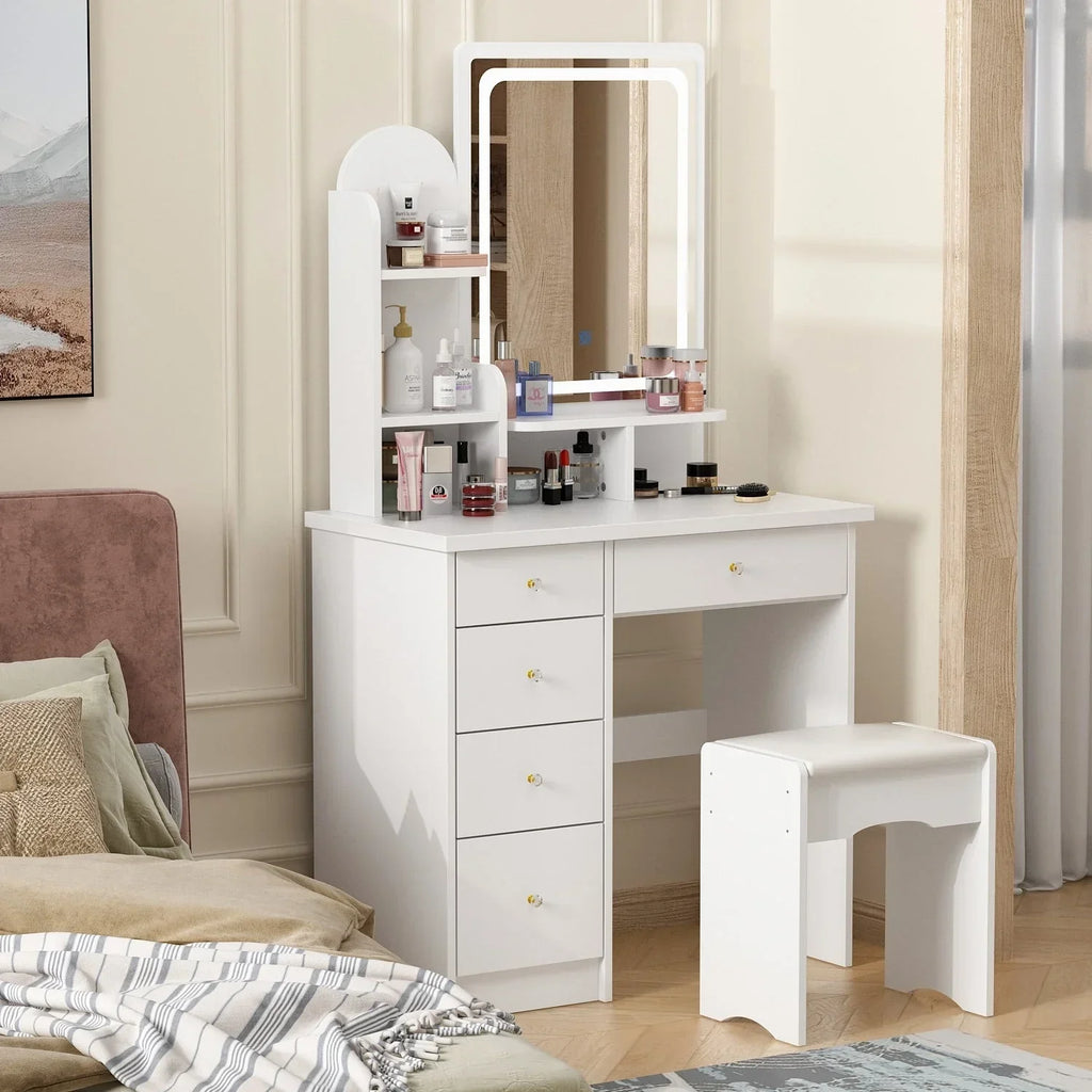 Coiffeuse avec miroir, éclairage LED et tabouret