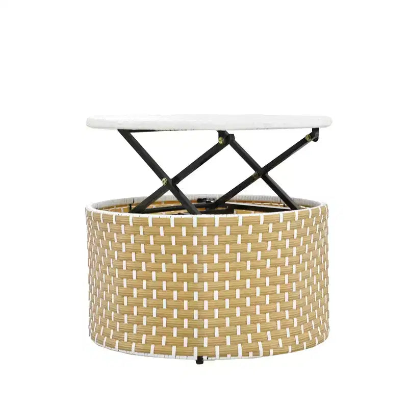 Canapé d'angle d'extérieur rond pour terrasse, lit de jardin en rotin avec auvent rétractable, tissage bicolore, 4A - ModernLuxe