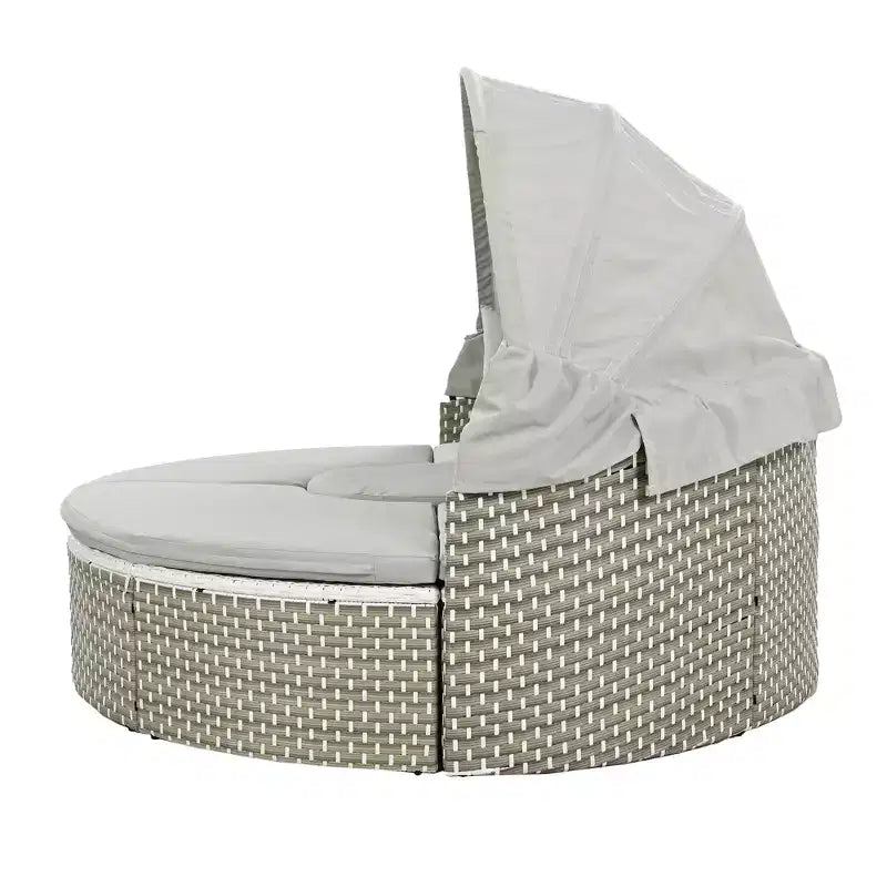 Canapé d'angle d'extérieur rond pour terrasse, lit de jardin en rotin avec auvent rétractable, tissage bicolore, 4A - ModernLuxe