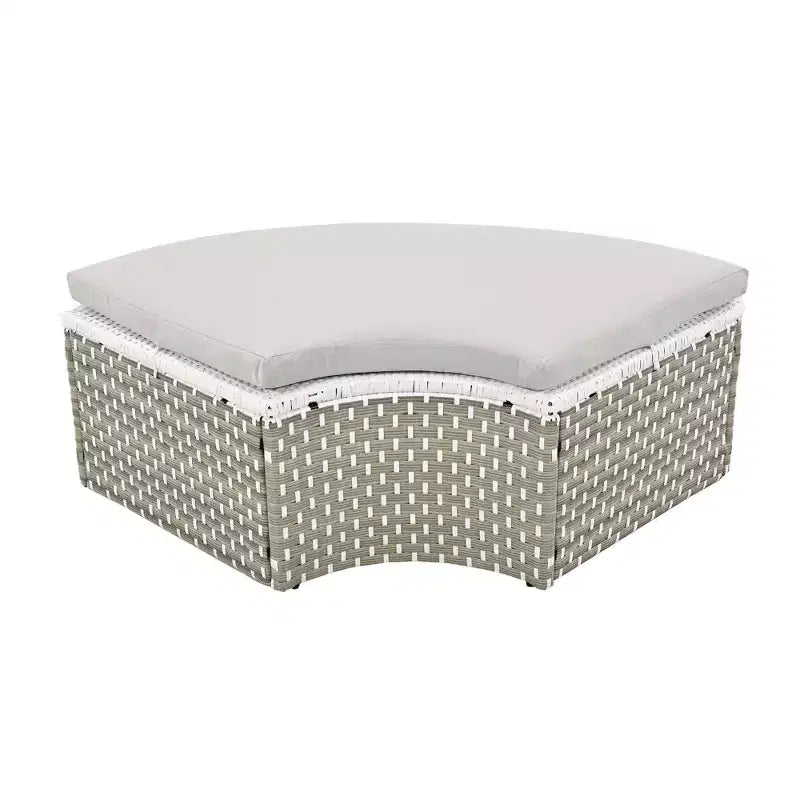 Canapé d'angle d'extérieur rond pour terrasse, lit de jardin en rotin avec auvent rétractable, tissage bicolore, 4A - ModernLuxe