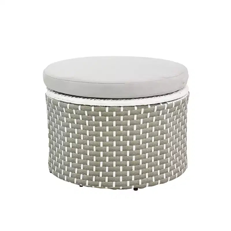 Canapé d'angle d'extérieur rond pour terrasse, lit de jardin en rotin avec auvent rétractable, tissage bicolore, 4A - ModernLuxe