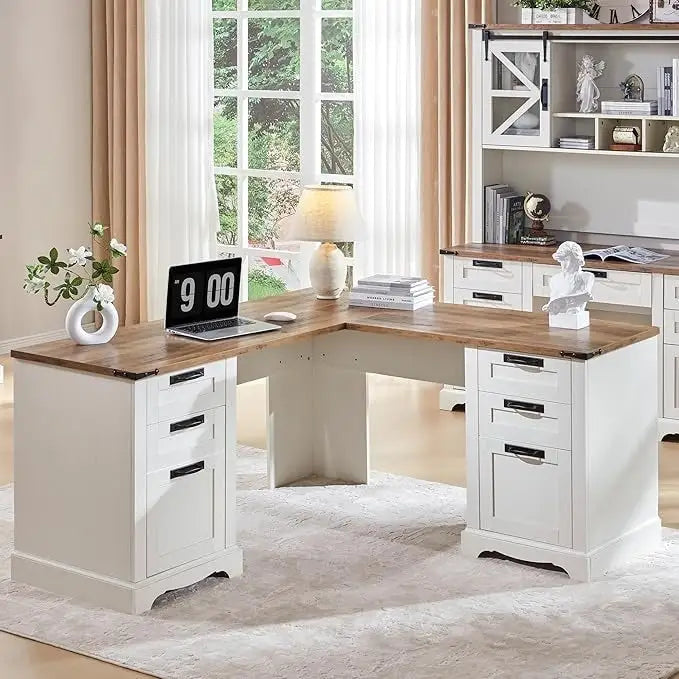 Bureau de direction en L style maison de campagne 60, bureau d'angle en bois, bureau d'ordinateur
