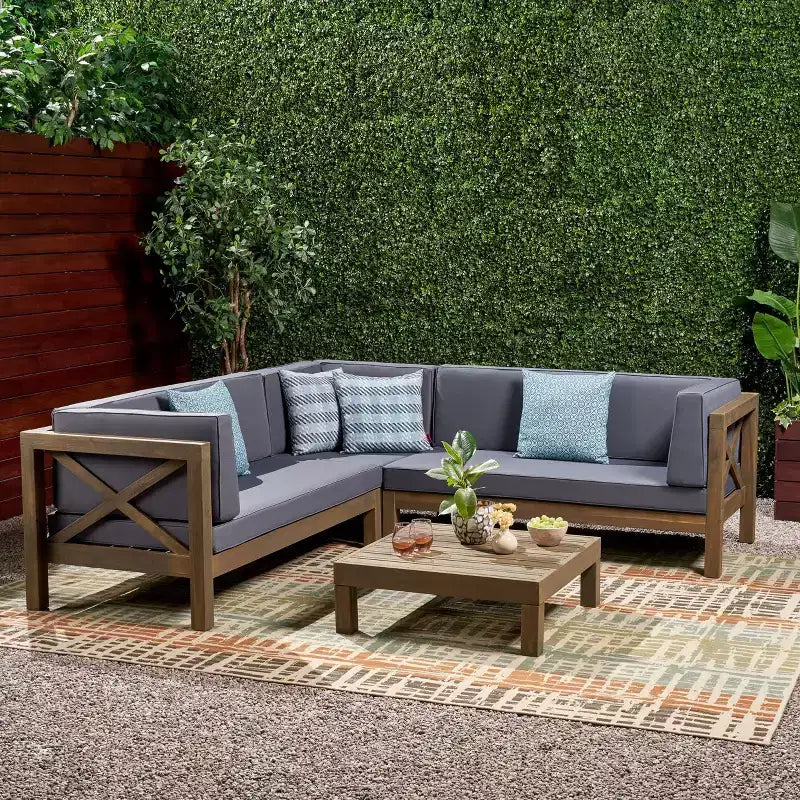 Christopher Knight Home Brava Ensemble de conversation 4 pièces de patio en bois avec coussins