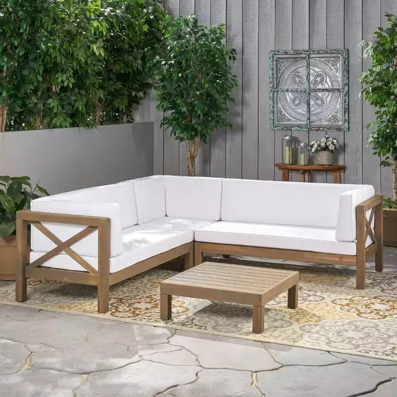Christopher Knight Home Brava Ensemble de conversation 4 pièces de patio en bois avec coussins