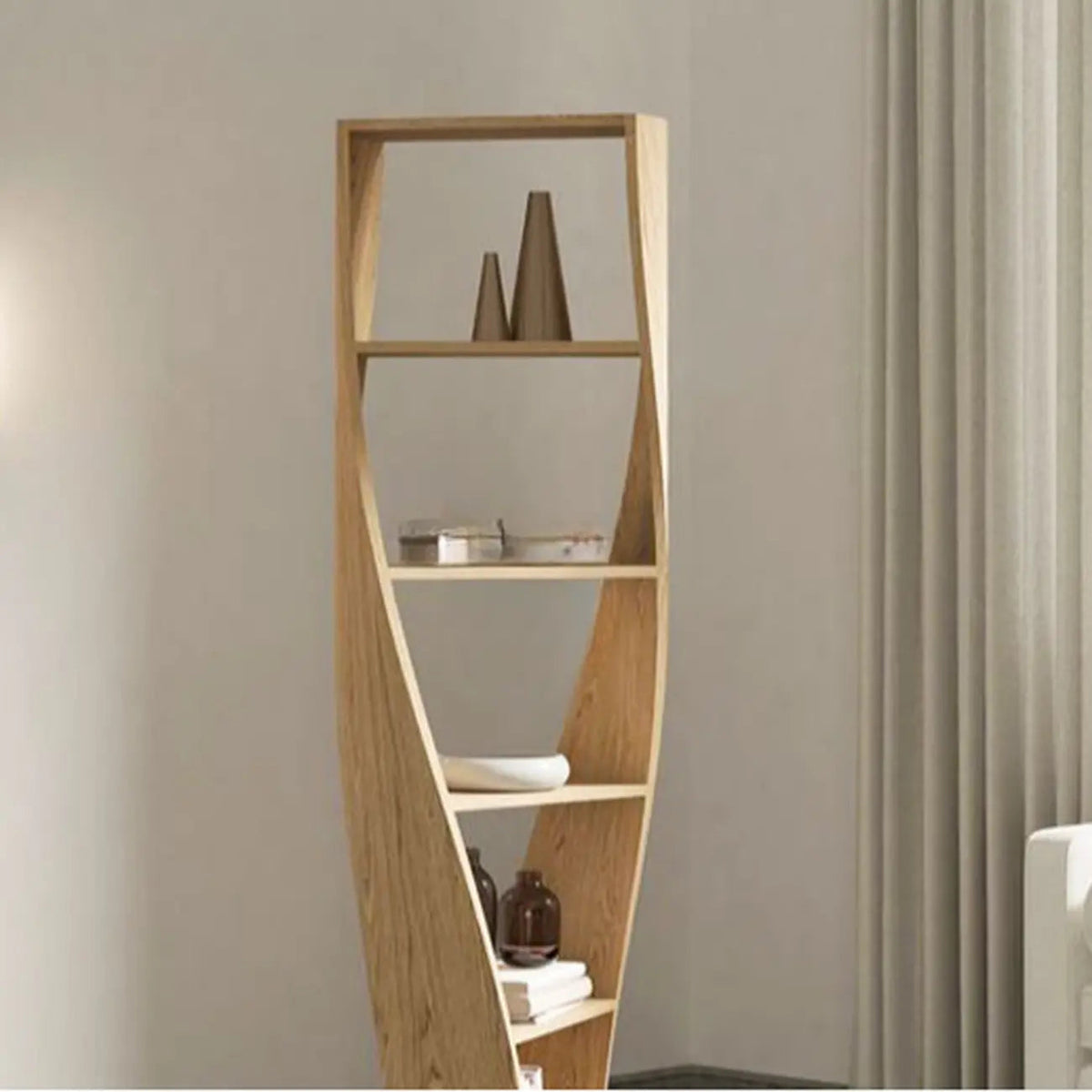 Bibliothèque verticale contemporaine en bois à 5 niveaux Hourglass