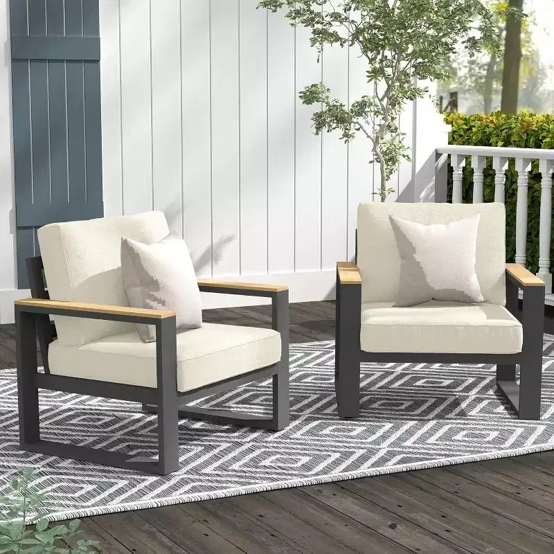 Fauteuil d'extérieur en aluminium Heynemo, 2 pièces, fauteuil simple en métal toutes saisons pour patio, ensemble de conversation pour porche, jardin et arrière-cour