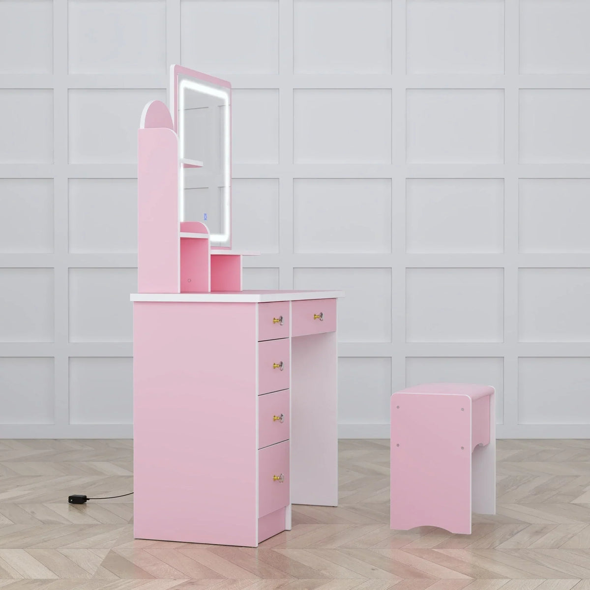 Coiffeuse avec miroir, éclairage LED et tabouret