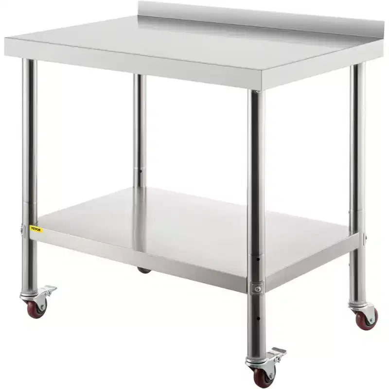 VEVOR Table de préparation en acier inoxydable, 76 x 61 x 89 cm, capacité de charge de 200 kg, table de travail en métal robuste, argent