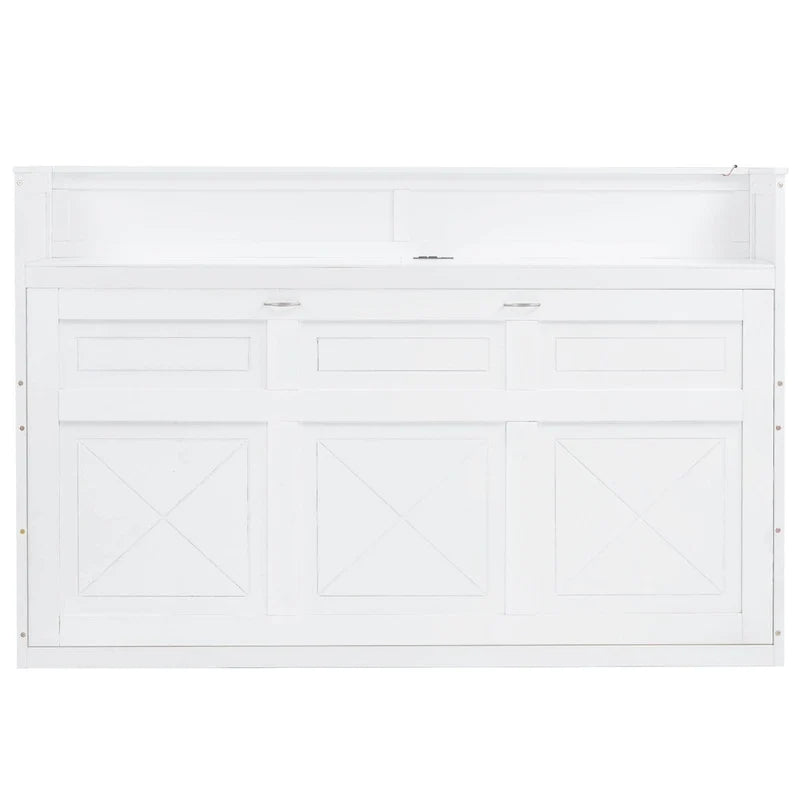 Lit escamotable Twin XL avec bureau et lumière LED, cadre en bois massif avec station de recharge USB, pour petits espaces et bureaux à domicile