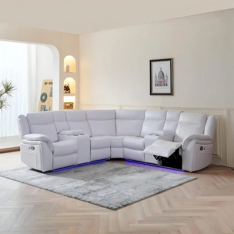 Canapé d'angle inclinable électrique avec lumières LED, fauteuil inclinable en similicuir, porte-gobelets en forme de L, port USB pour salon noir