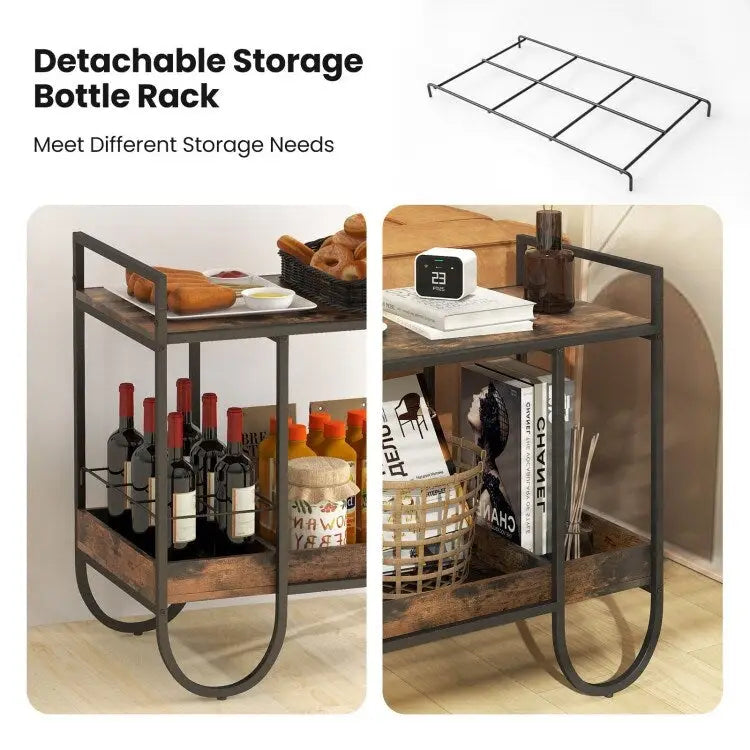 Desserte roulante de cuisine avec porte-bouteilles amovible en métal – Marron – 61 x 43 x 74 cm (L x l x H)