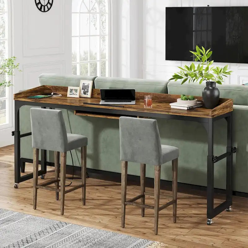 Table de chevet réglable en hauteur avec roulettes, chariot mobile pour ordinateur portable avec prises et ports USB