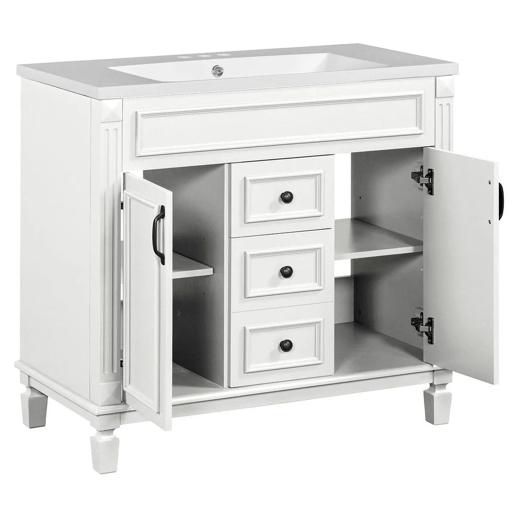 Meuble-lavabo de salle de bain moderne de 91 cm avec lavabo et armoire de toilette, 2 portes et 2 tiroirs
