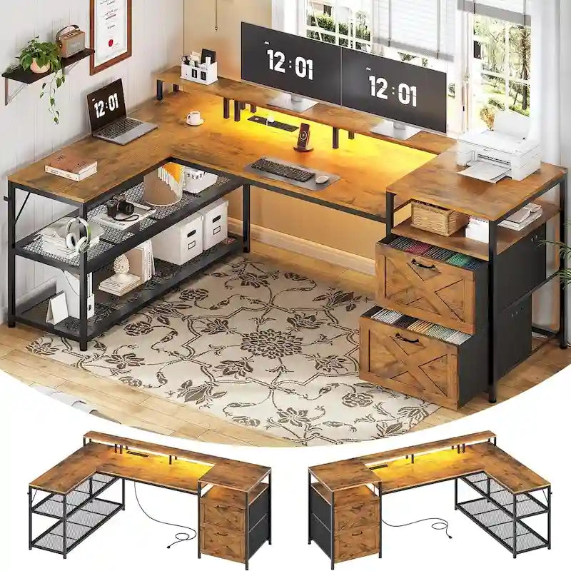 Étagères de rangement pour bureau gaming 67 L Prise électrique 2 tiroirs