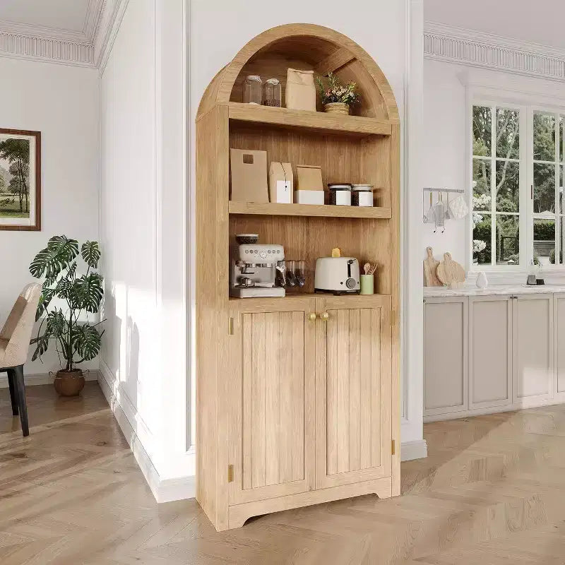 Bibliothèque de 72'' de haut avec portes doubles et étagère réglable, 5 niveaux, en bois, avec rangement pour le bureau à domicile.