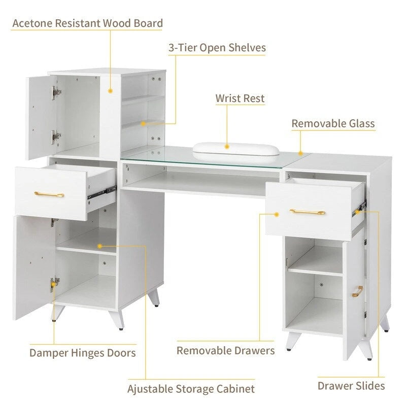 Bureau informatique de 140 cm avec étagères, tiroirs et armoire