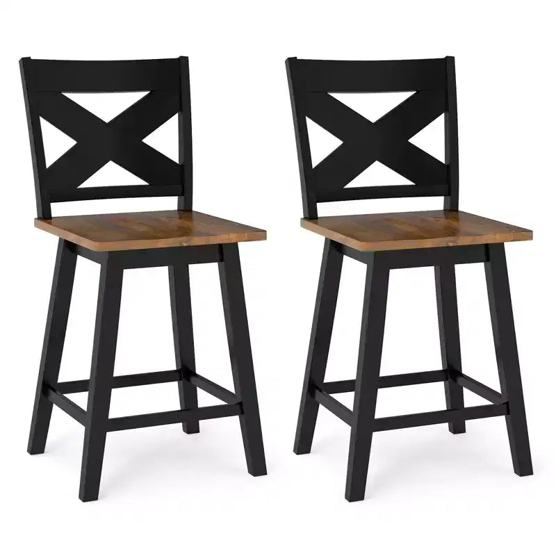 Lot de 4 tabourets de bar pivotants Costway 61 cm avec dossier et grand repose-pieds pour îlot de cuisine