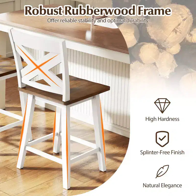 Lot de 4 tabourets de bar pivotants Costway 61 cm avec dossier et grand repose-pieds pour îlot de cuisine