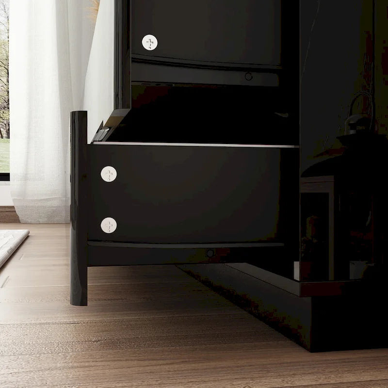 Commode 63 à finition haute brillance avec caisson éclairé à 8 tiroirs et plateau spacieux