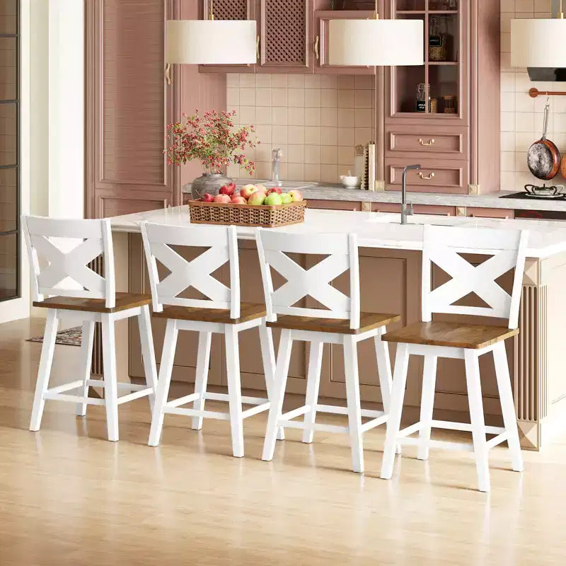 Lot de 4 tabourets de bar pivotants Costway 61 cm avec dossier et grand repose-pieds pour îlot de cuisine