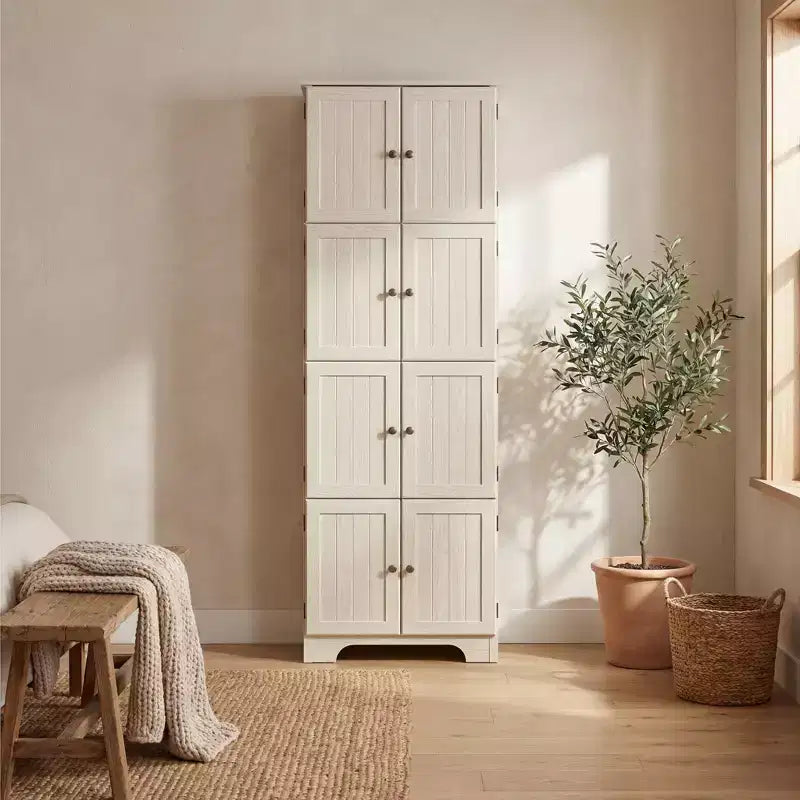 72,4 Armoire de rangement haute blanche sur pied �C 8 portes & 4 étagères