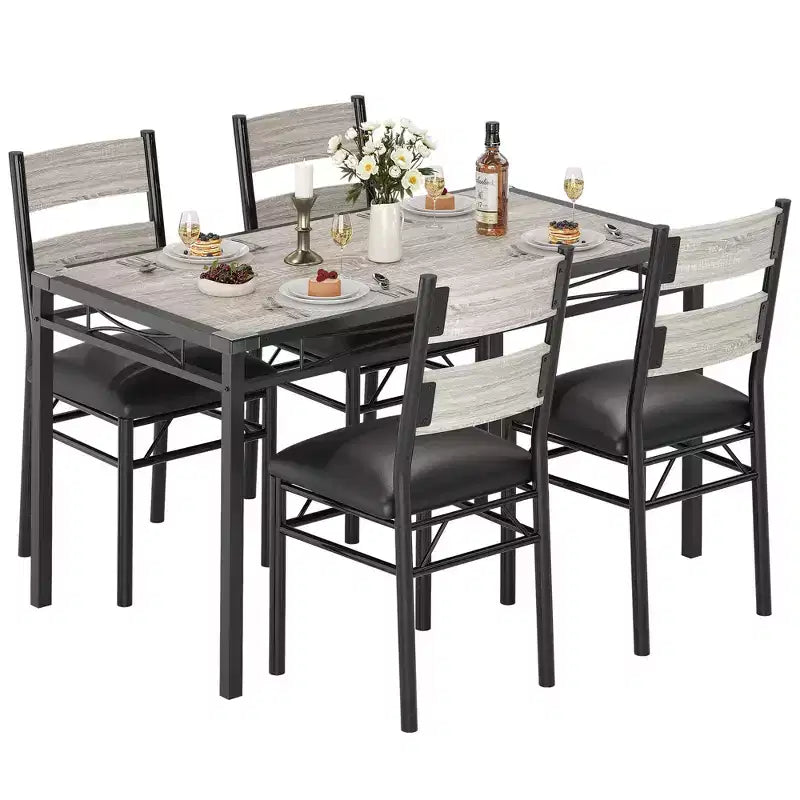 Ensemble table à manger pour 4 personnes, avec 4 chaises rembourrées, ensemble de 5 pièces de table de cuisine en bois avec protecteur de coin pour cuisine, appartement, petit espace.