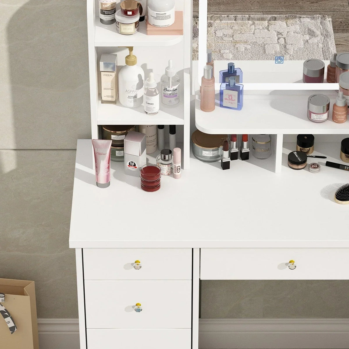 Coiffeuse avec miroir, éclairage LED et tabouret