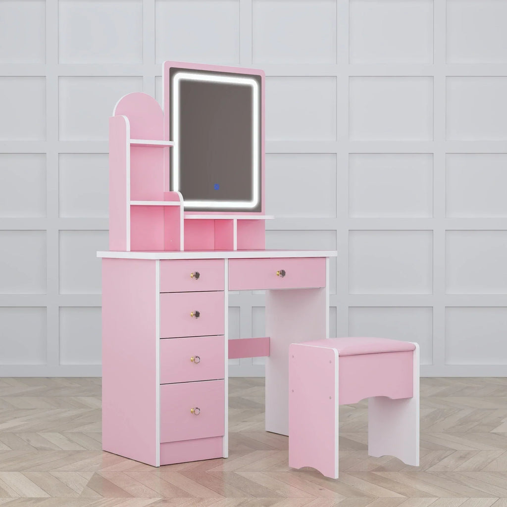 Coiffeuse avec miroir, éclairage LED et tabouret