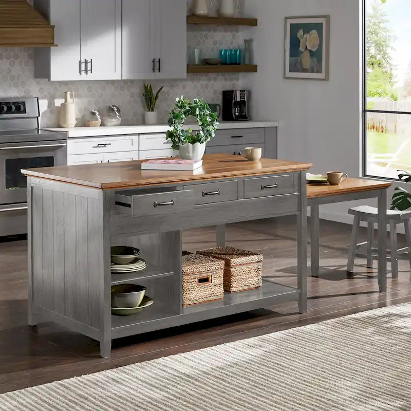 Îlot de cuisine extensible Eleanor bicolore avec finition antique et 3 tiroirs par iNSPIRE Q Classic
