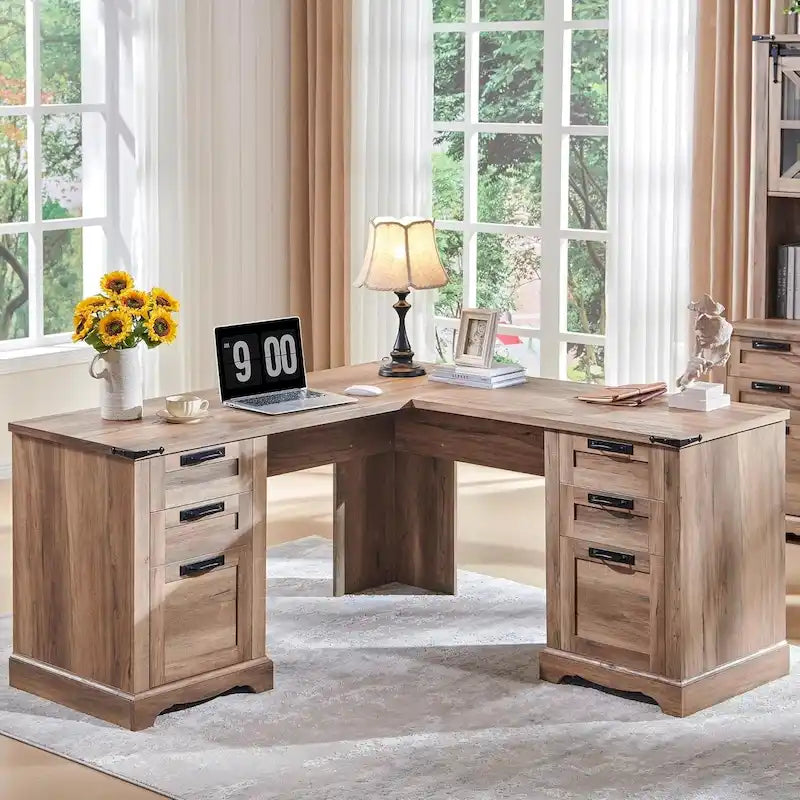 Bureau de direction en L style maison de campagne 60, bureau d'angle en bois, bureau d'ordinateur