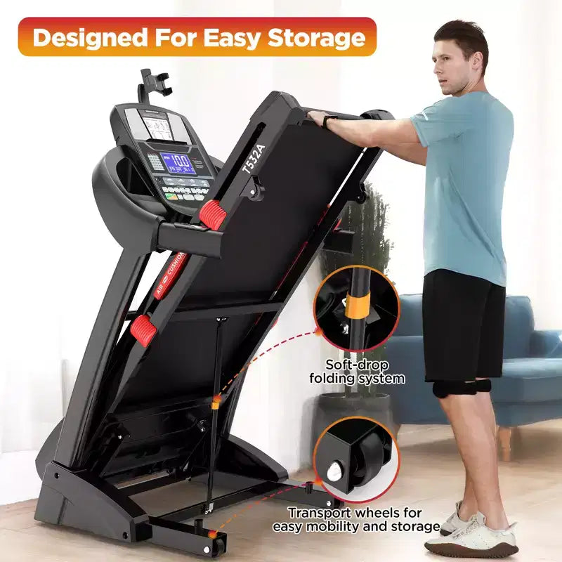 Déstockage Tapis de Course : Tapis de Course Électrique Portable avec Poignées, Inclinaison Automatique 20%, Moteur 4.5 CV, Application Bluetooth pour Maison/Bureau, Machine de Marche et Course