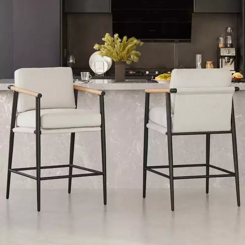 Tabourets de bar modernes Spruce&Spring avec accoudoirs et piètement en métal, lot de 2