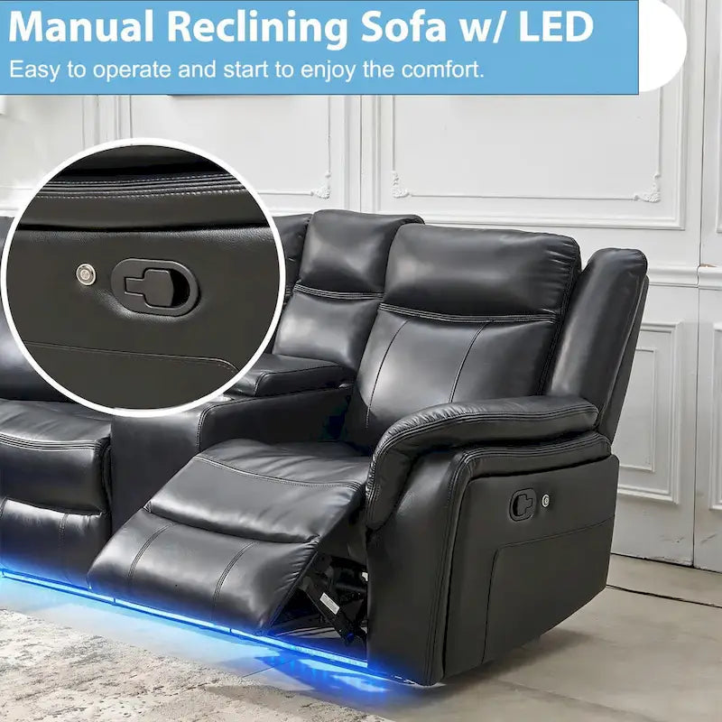 Canapé d'angle inclinable électrique avec lumières LED, fauteuil inclinable en similicuir, porte-gobelets en forme de L, port USB pour salon noir