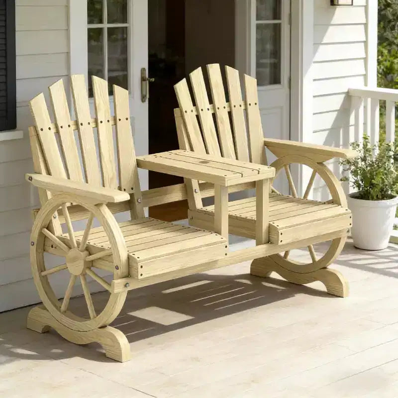 Banc de patio GDFStudio Sydel Wagon Wheel avec table centrale et compartiment de rangement