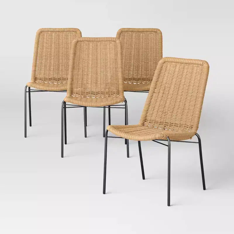Lot de 4 chaises de salle à manger d'extérieur en osier marron sans accoudoirs - Threshold