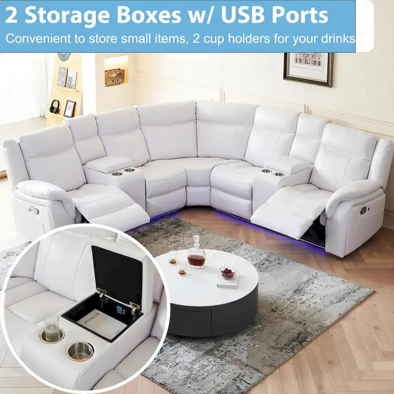 Canapé d'angle inclinable électrique avec lumières LED, fauteuil inclinable en similicuir, porte-gobelets en forme de L, port USB pour salon noir