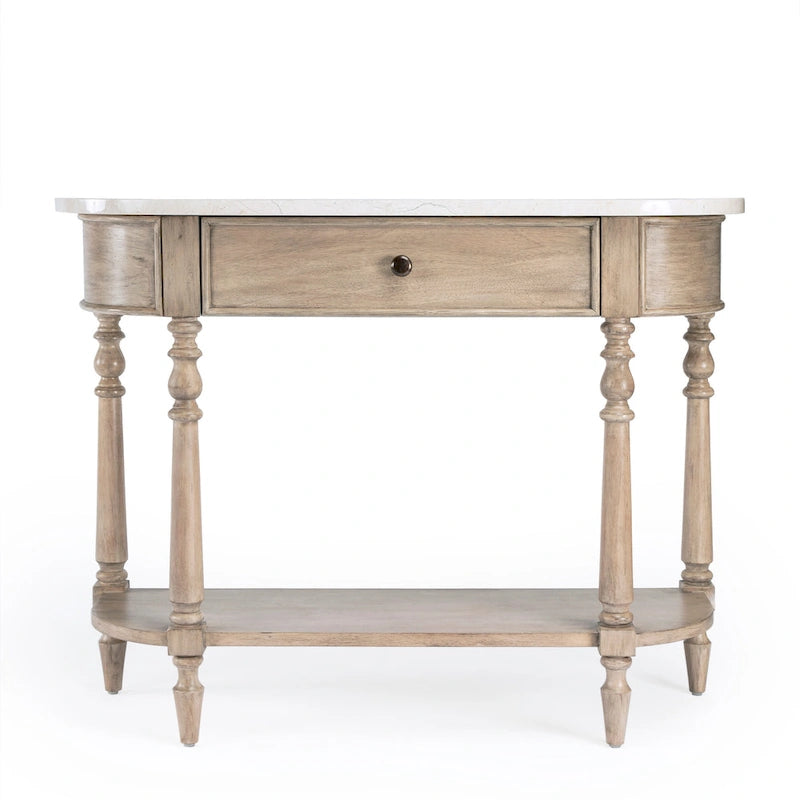 Table console avec plateau en marbre â€?Marron clair / gris / noir délavé, demi-lune, montage par une personne