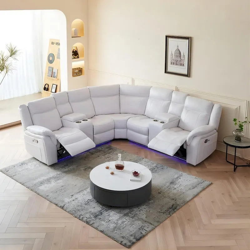 Canapé d'angle inclinable électrique avec lumières LED, fauteuil inclinable en similicuir, porte-gobelets en forme de L, port USB pour salon noir