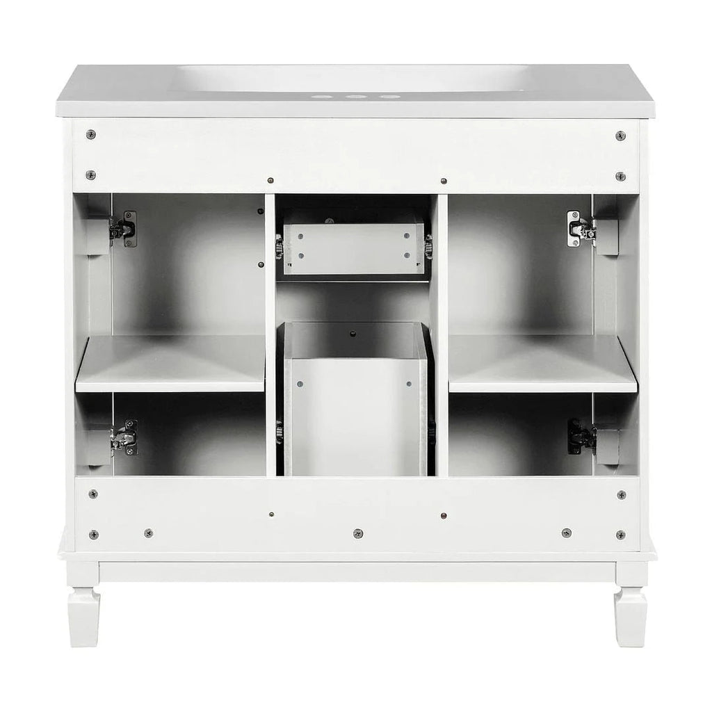 Meuble-lavabo de salle de bain moderne de 91 cm avec lavabo et armoire de toilette, 2 portes et 2 tiroirs