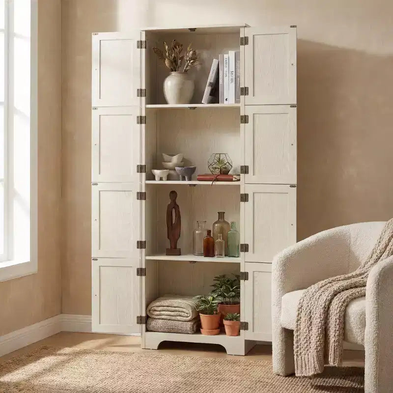 72,4 Armoire de rangement haute blanche sur pied �C 8 portes & 4 étagères