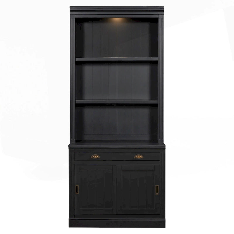 Étagère haute moderne avec éclairage LED et options de rangement polyvalentes