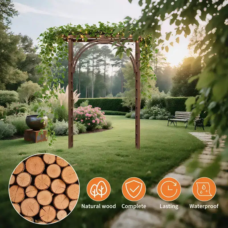 Treillis de jardin arqué en bois robuste 85 - Pergola extérieure pour plantes grimpantes, mariages/terrasse/pelouse/cour, montage facile