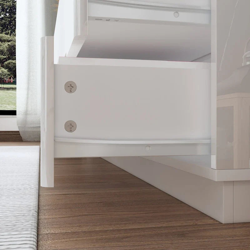 Commode 63 à finition haute brillance avec caisson éclairé à 8 tiroirs et plateau spacieux