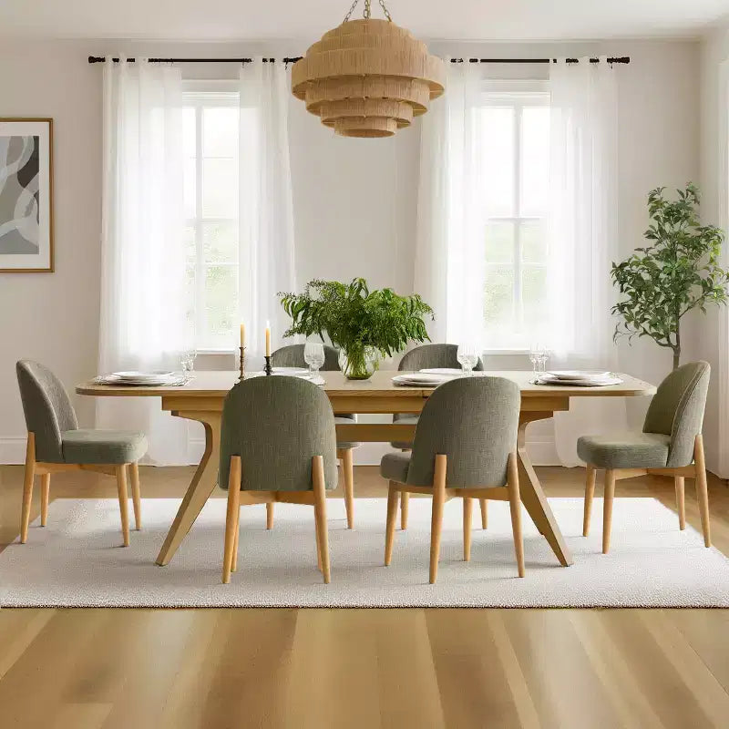 Ensemble de salle à manger 7 pièces, table à tréteaux extensible de 198-244 cm avec chaises rembourrées et pieds en bois massif - Panipeachy