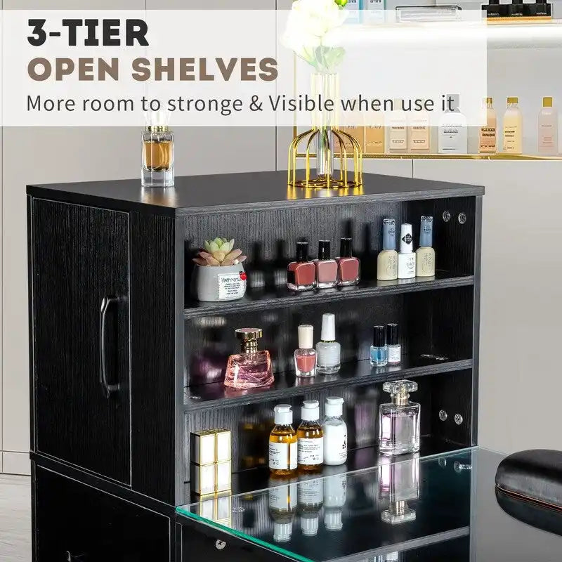 Bureau informatique de 140 cm avec étagères, tiroirs et armoire