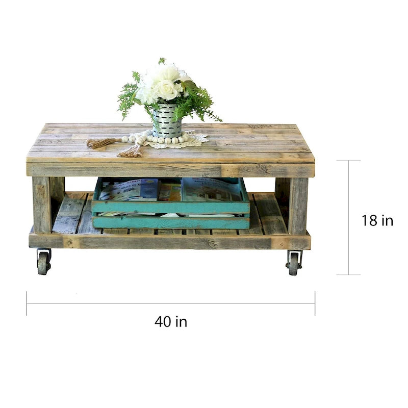 Table basse à roulettes The Gray Barn Homer, finition naturelle vieillie