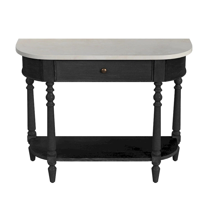Table console avec plateau en marbre â€?Marron clair / gris / noir délavé, demi-lune, montage par une personne